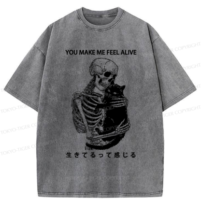 Tokyo-Tiger Cat Make Me Feel Alive Washed T-Shirt