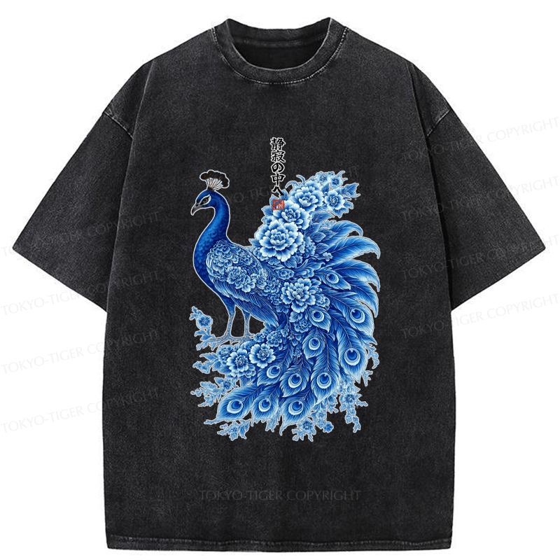 Tokyo-Tiger The Elegance Of An Ink-Wash Peacock Washed T-Shirt