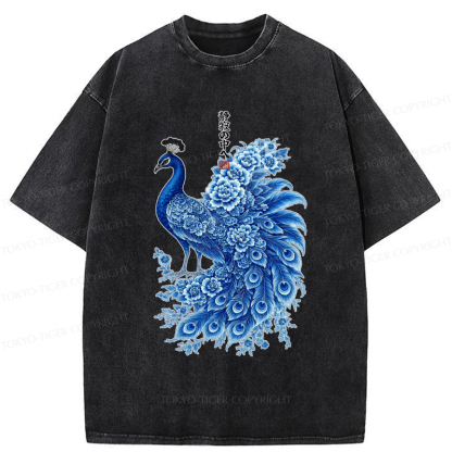 Tokyo-Tiger The Elegance Of An Ink-Wash Peacock Washed T-Shirt