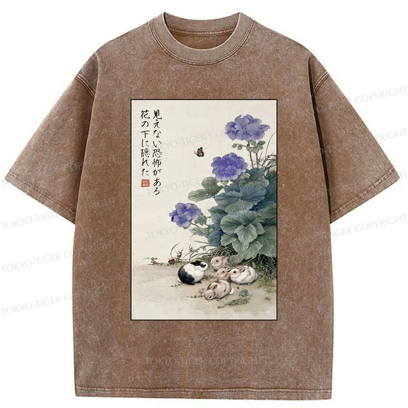 Tokyo-Tiger Beneath the Bloom: A Rabbit's Tale Washed T-Shirt