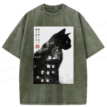 Tokyo-Tiger Cats Wander Freely Humans Wander Aimlessly Washed T-Shirt