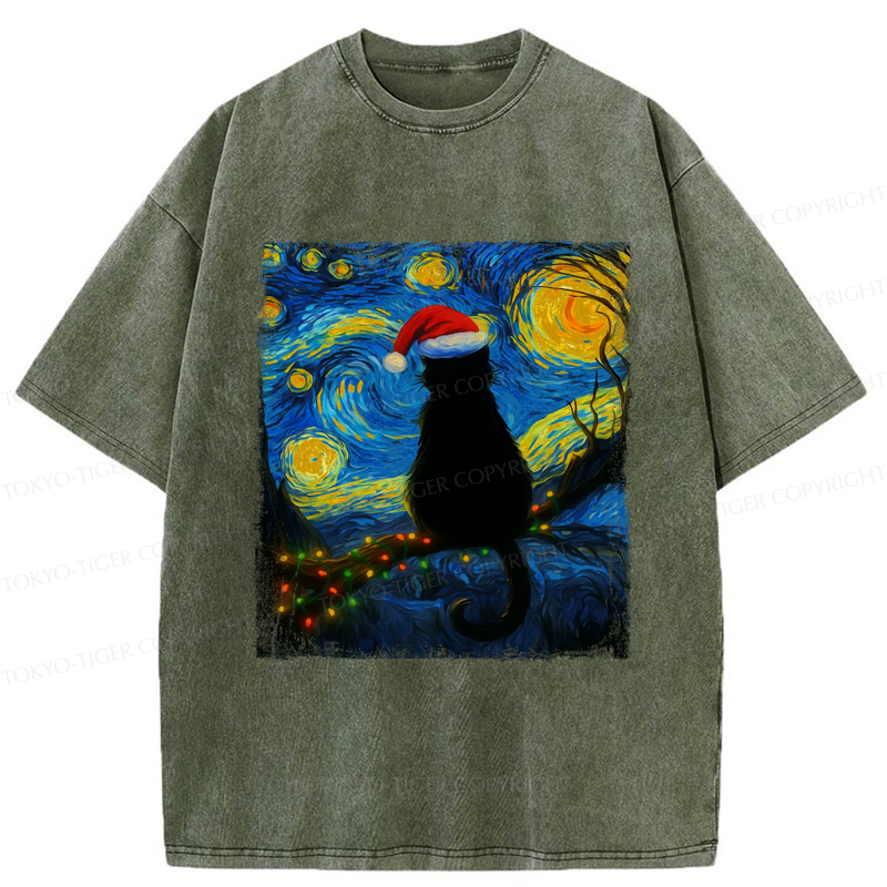 Tokyo-Tiger A Cat’s Christmas Under The Stars Washed T-Shirt