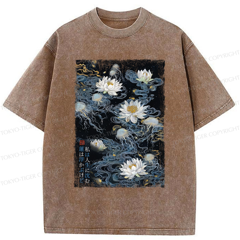 Tokyo-Tiger Lotus Dreams And Zen Streams Washed T-Shirt