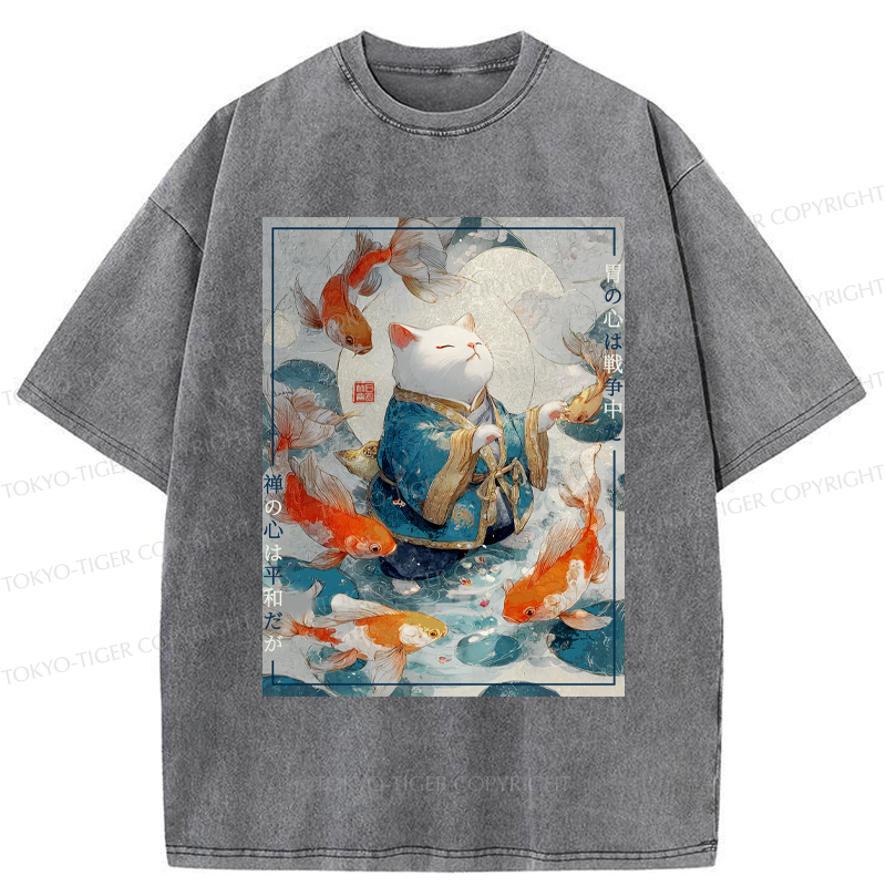 Tokyo-Tiger A Cat’s Zen  A Fish’s Fate Washed T-Shirt
