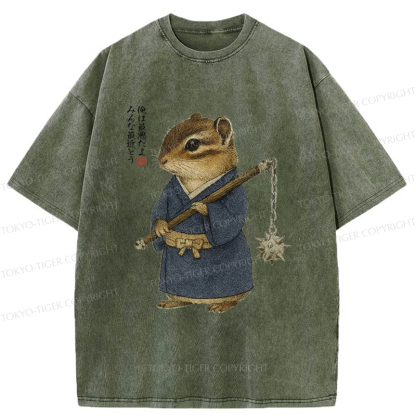Tokyo-Tiger Samurai Hamster's Code of Honor Washed T-Shirt