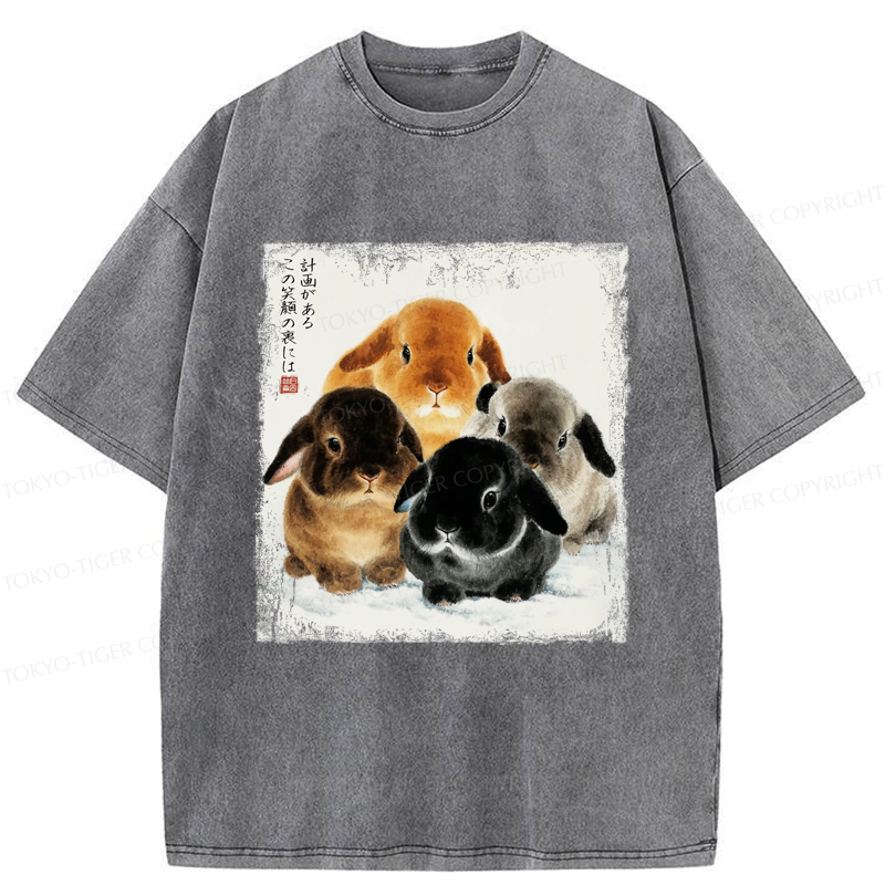 Tokyo-Tiger The Ink Wash Rabbit Is Watching You Washed T-Shirt