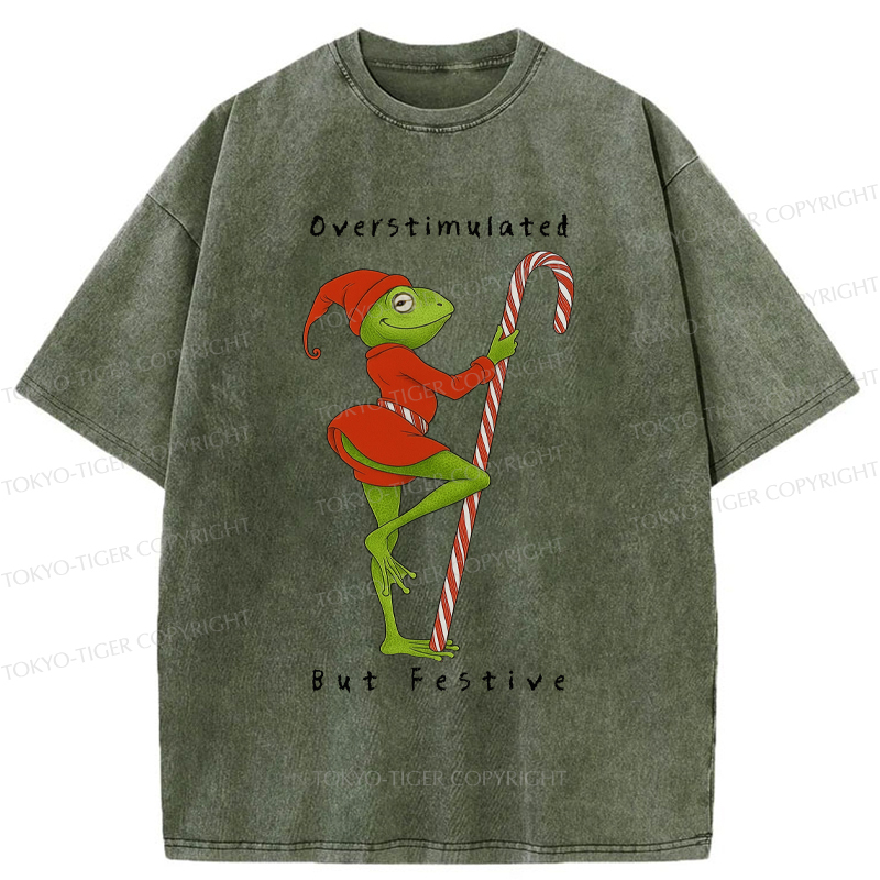 Tokyo-Tiger Funny Frog：Overstimulated But Festive Washed T-Shirt