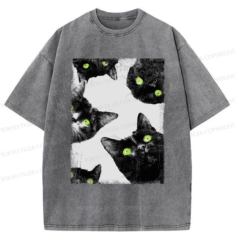 Tokyo-Tiger Five Cats Are Watching You Washed T-Shirt