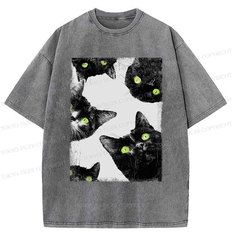 Tokyo-Tiger Five Cats Are Watching You Washed T-Shirt
