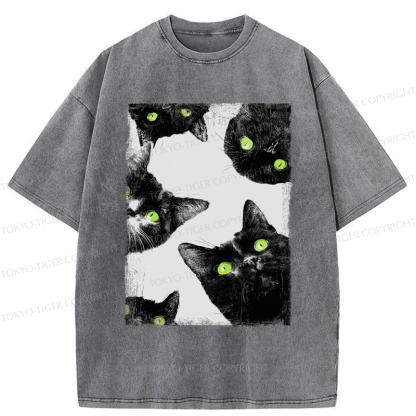 Tokyo-Tiger Five Cats Are Watching You Washed T-Shirt