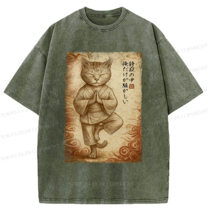 Tokyo-Tiger Meditation Zen Cat Washed T-Shirt