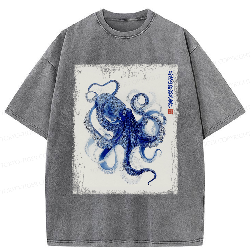 Tokyo-Tiger In The Deep: The Octopus’s Journey Washed T-Shirt