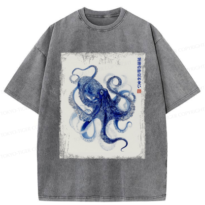 Tokyo-Tiger In The Deep: The Octopus’s Journey Washed T-Shirt