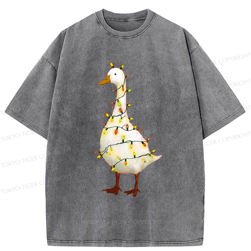 Tokyo-Tiger Funny Christmas Goose Washed T-Shirt