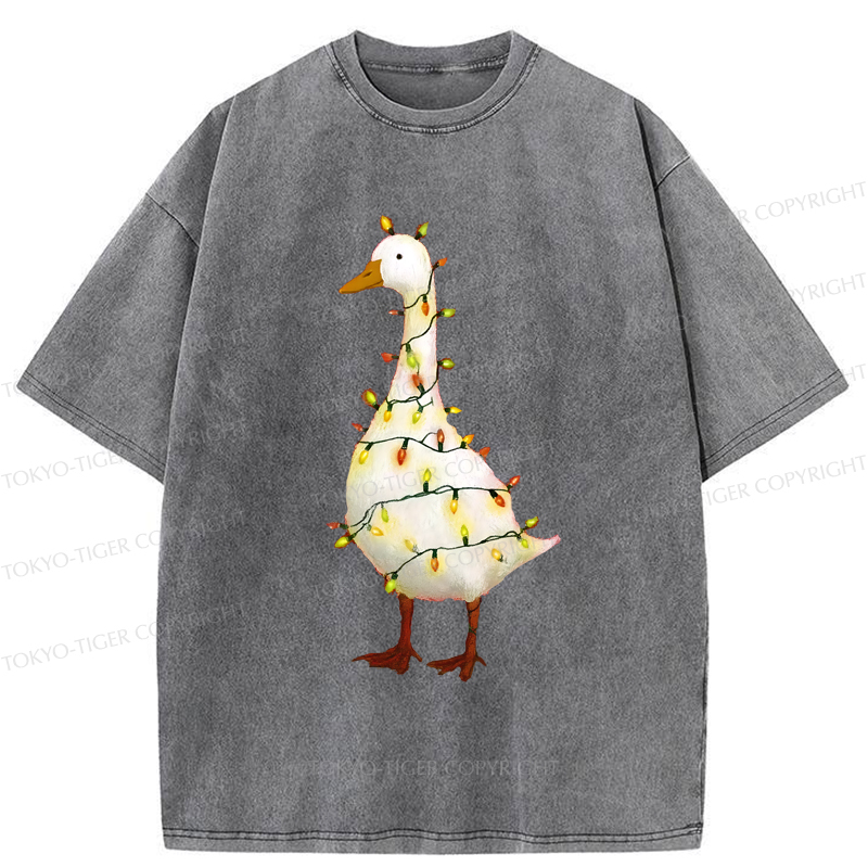 Tokyo-Tiger Funny Christmas Goose Washed T-Shirt