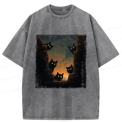 Tokyo-Tiger Five Cats Are Watching You Today Washed T-Shirt