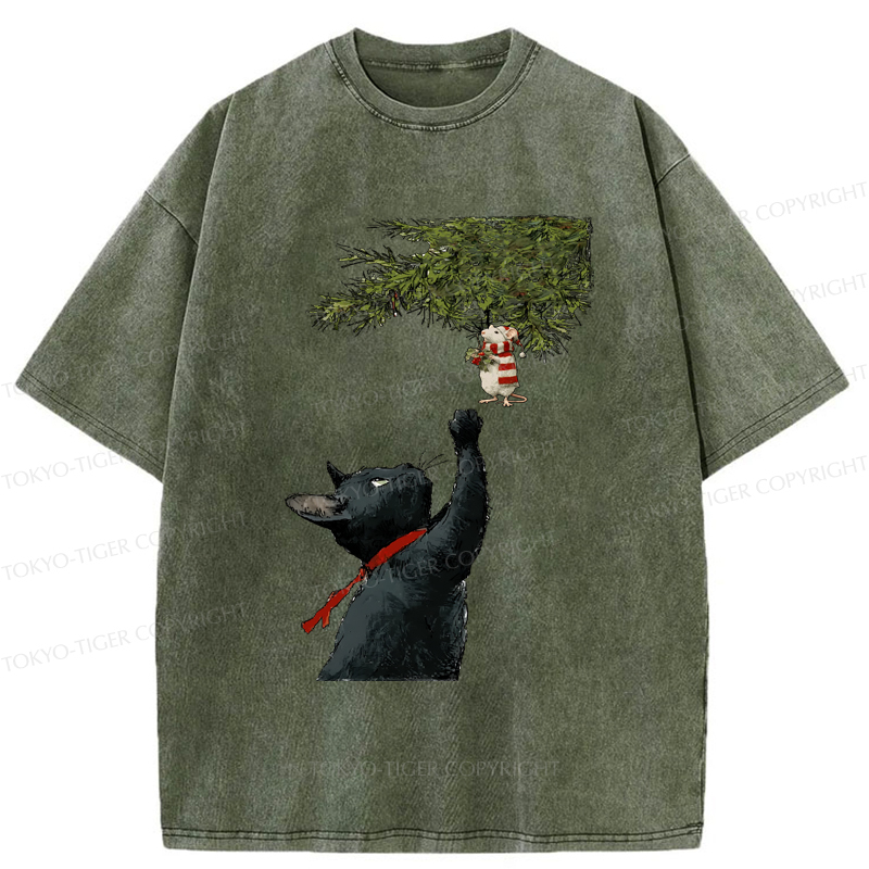 Tokyo-Tiger A Christmas Tale: The Cat And The Mouse Washed T-Shirt