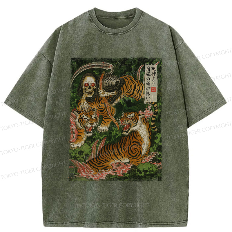 Tokyo-Tiger Death God And Tiger Washed T-Shirt