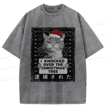 Tokyo-Tiger Funny Christmas Cat：I knocked over The Christmas Tree Washed T-Shirt