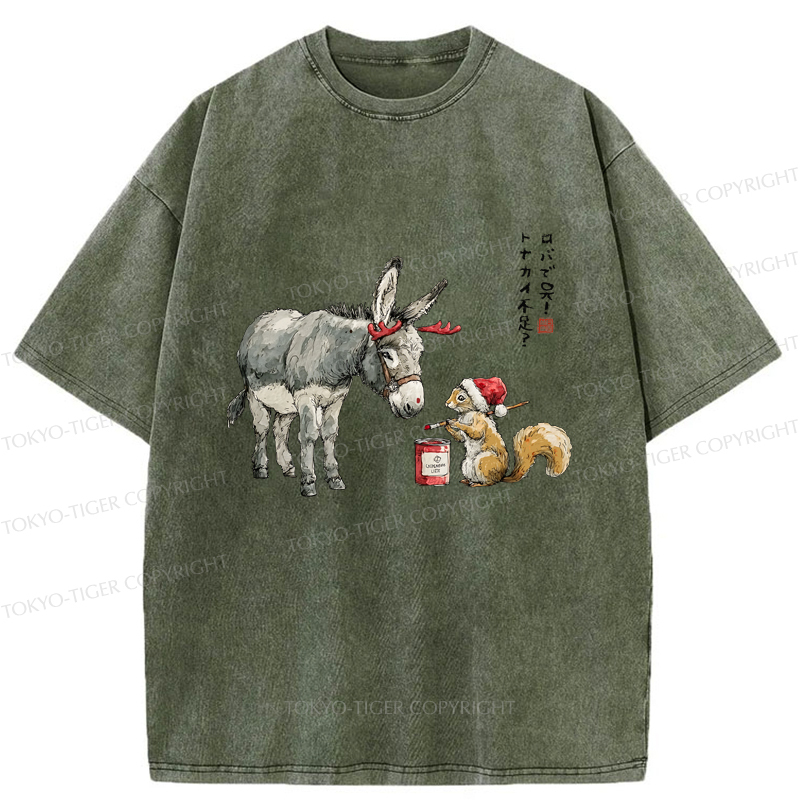 Tokyo-Tiger Not Enough Christmas Reindeer Donkey To The Rescue Washed T-Shirt