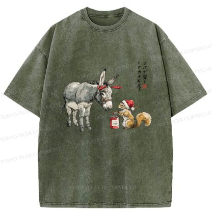 Tokyo-Tiger Not Enough Christmas Reindeer Donkey To The Rescue Washed T-Shirt