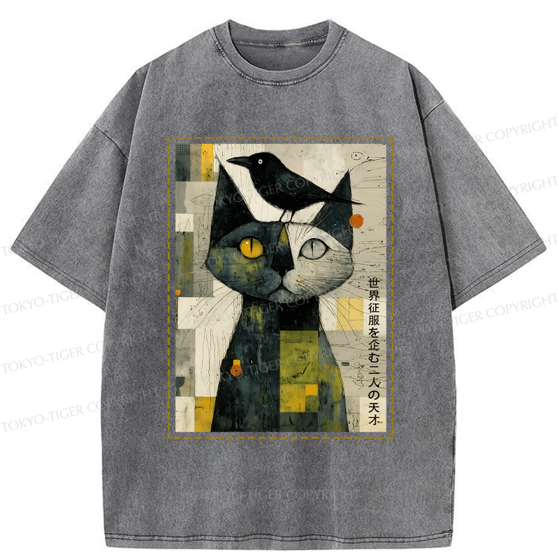 Tokyo-Tiger The Cat And The Crow Are Planning To Rule The World Washed T-Shirt