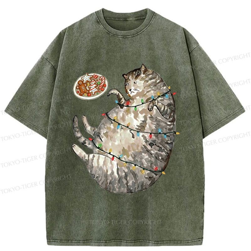 Tokyo-Tiger Dress The Cat Up In Christmas Spirit Washed T-Shirt