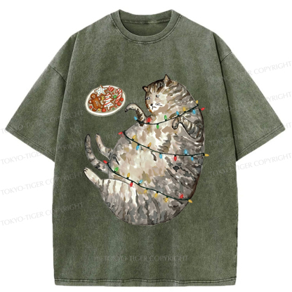 Tokyo-Tiger Dress The Cat Up In Christmas Spirit Washed T-Shirt