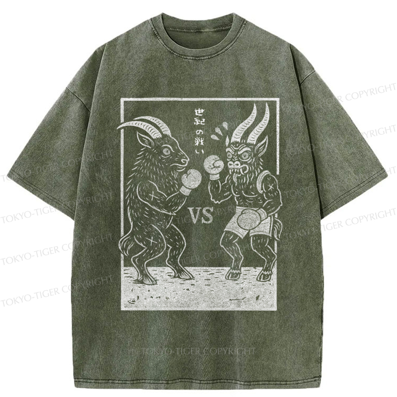 Tokyo-Tiger The Fight of the Century: Black Phillip vs Krampus Washed T-Shirt