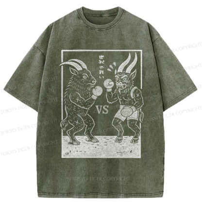 Tokyo-Tiger The Fight of the Century: Black Phillip vs Krampus Washed T-Shirt