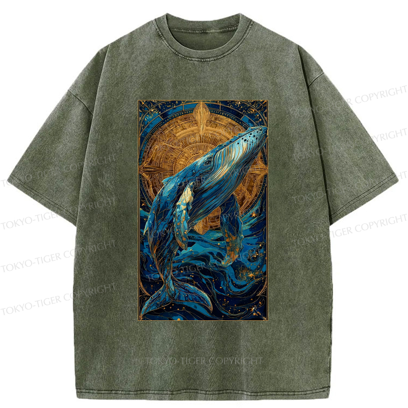 Tokyo-Tiger The Celestial Whale: Guardian Of The Stars Washed T-Shirt