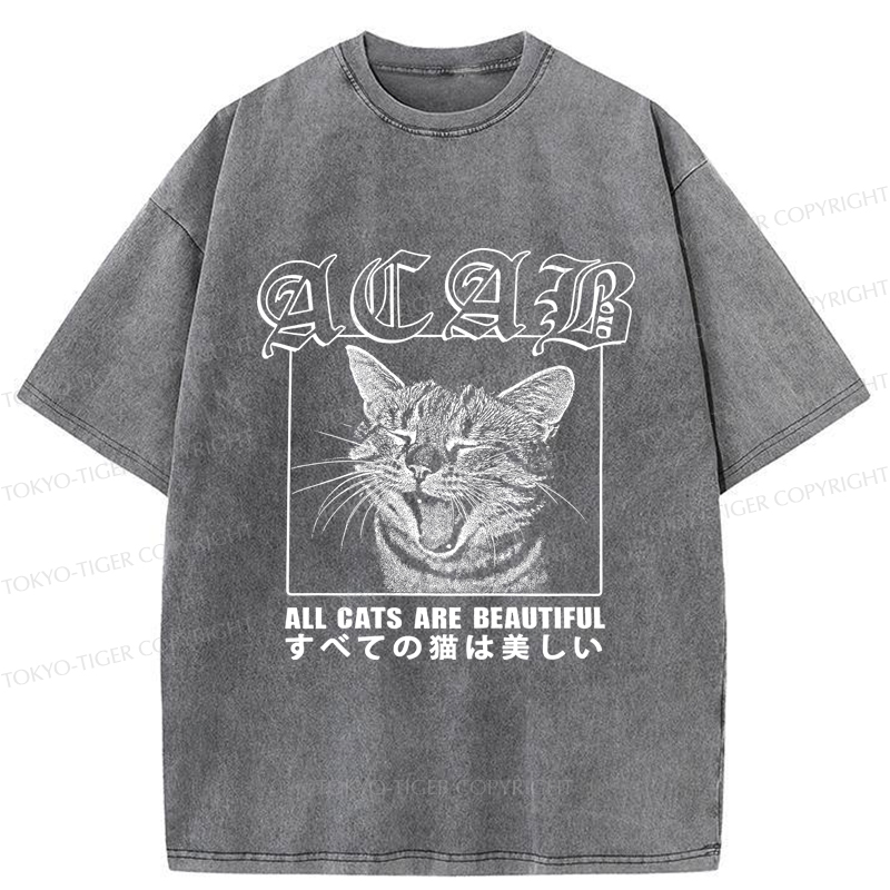 Tokyo-Tiger Beautiful Funny Cat ACAB Washed T-Shirt