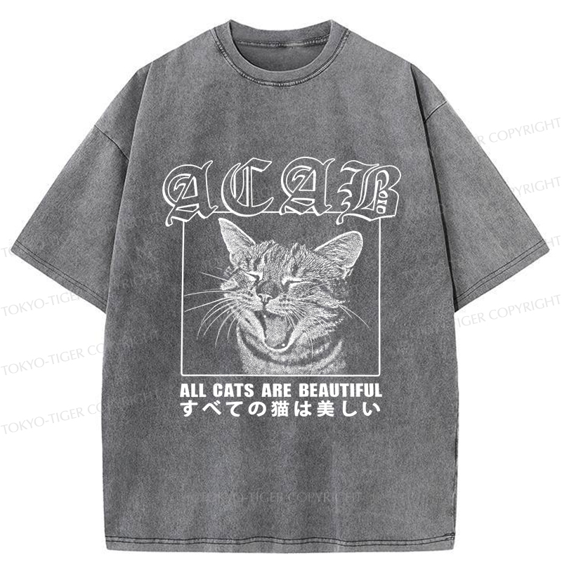 Tokyo-Tiger Beautiful Funny Cat ACAB Washed T-Shirt