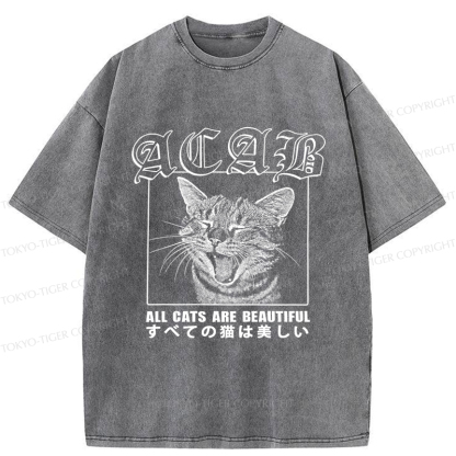 Tokyo-Tiger Beautiful Funny Cat ACAB Washed T-Shirt