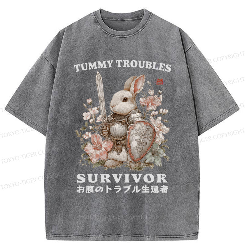 Tokyo-Tiger Funny Rabbit：Tummy Troubles Survivor Washed T-Shirt