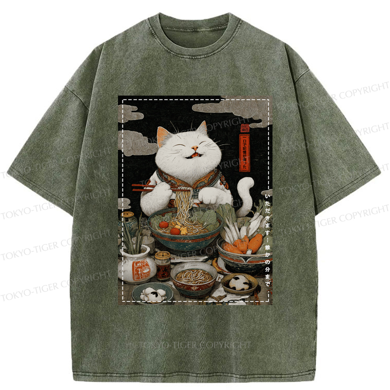 Tokyo-Tiger The Ramen-Loving Cat Washed T-Shirt