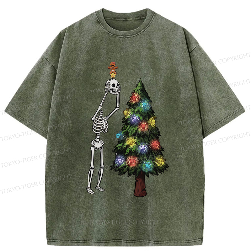 Tokyo-Tiger Skeleton's Christmas Tree Adventure Washed T-Shirt