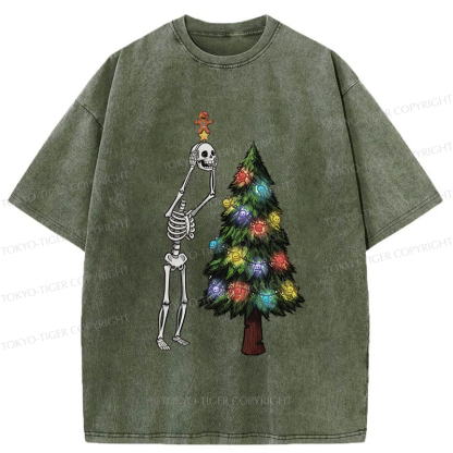 Tokyo-Tiger Skeleton's Christmas Tree Adventure Washed T-Shirt