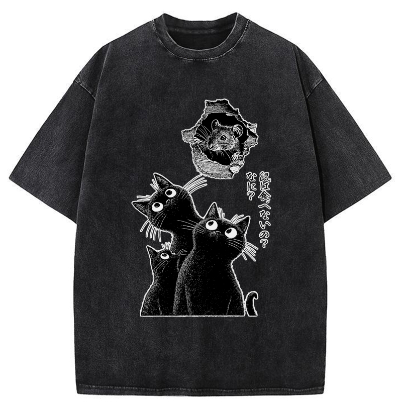 Tokyo-Tiger Cats And The Curious Mouse Washed T-Shirt