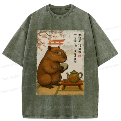 Tokyo-Tiger Tea Time With a Capybara Washed T-Shirt