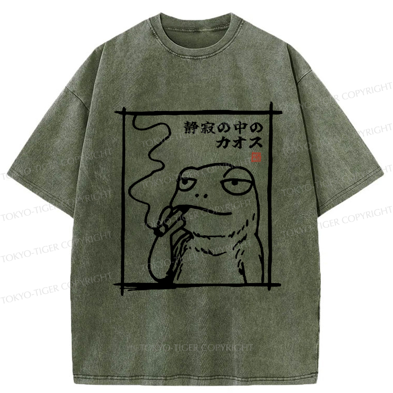 Tokyo-Tiger Chaos in the Silence of the Frog Washed T-Shirt