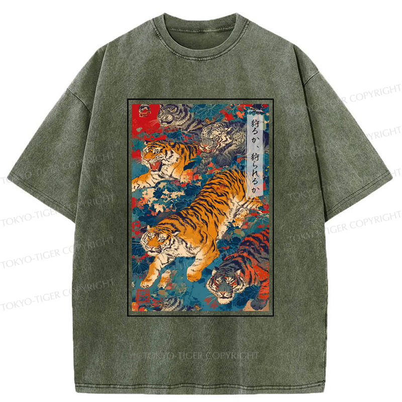 Tokyo-Tiger Retro Japanese Tigers Washed T-Shirt