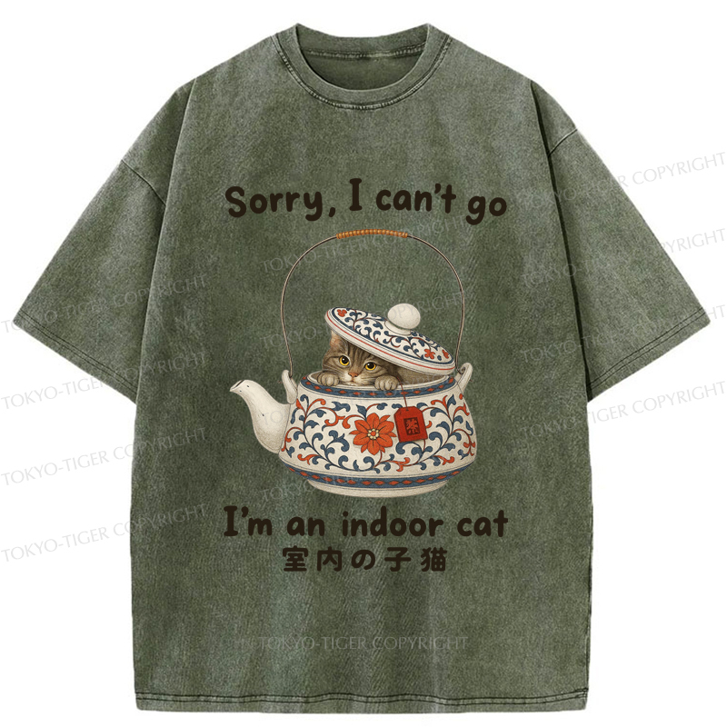 Tokyo-Tiger Cat Hiding In The Tea Set Washed T-Shirt