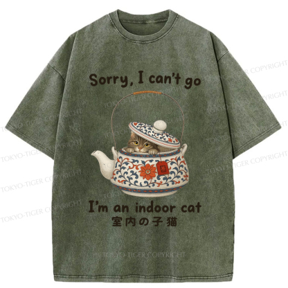 Tokyo-Tiger Cat Hiding In The Tea Set Washed T-Shirt