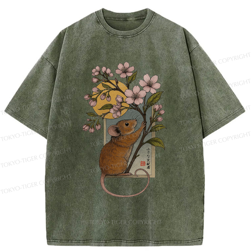Tokyo-Tiger Young Mice And Sakura Washed T-Shirt