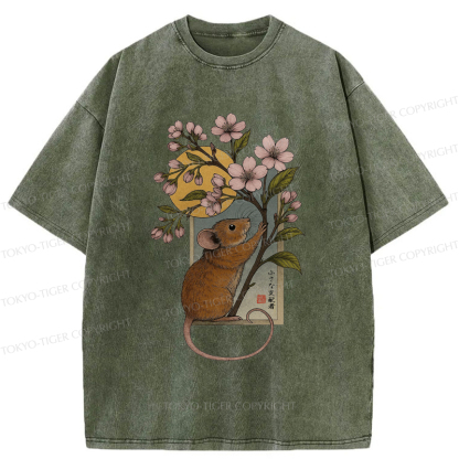 Tokyo-Tiger Young Mice And Sakura Washed T-Shirt