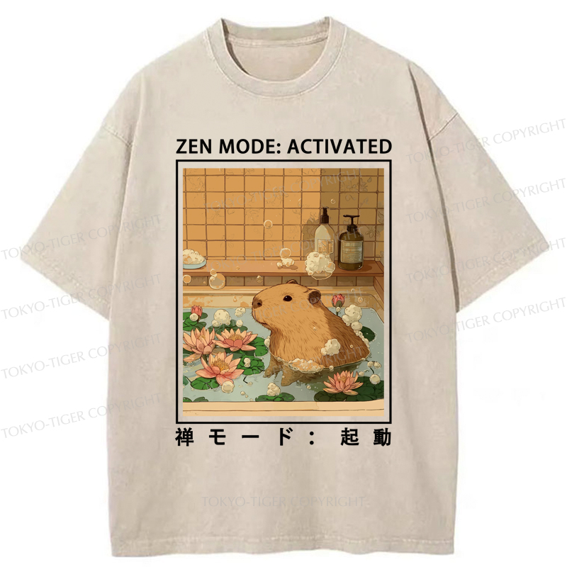 Tokyo-Tiger Zen Mode: Activated Capybara Washed T-Shirt