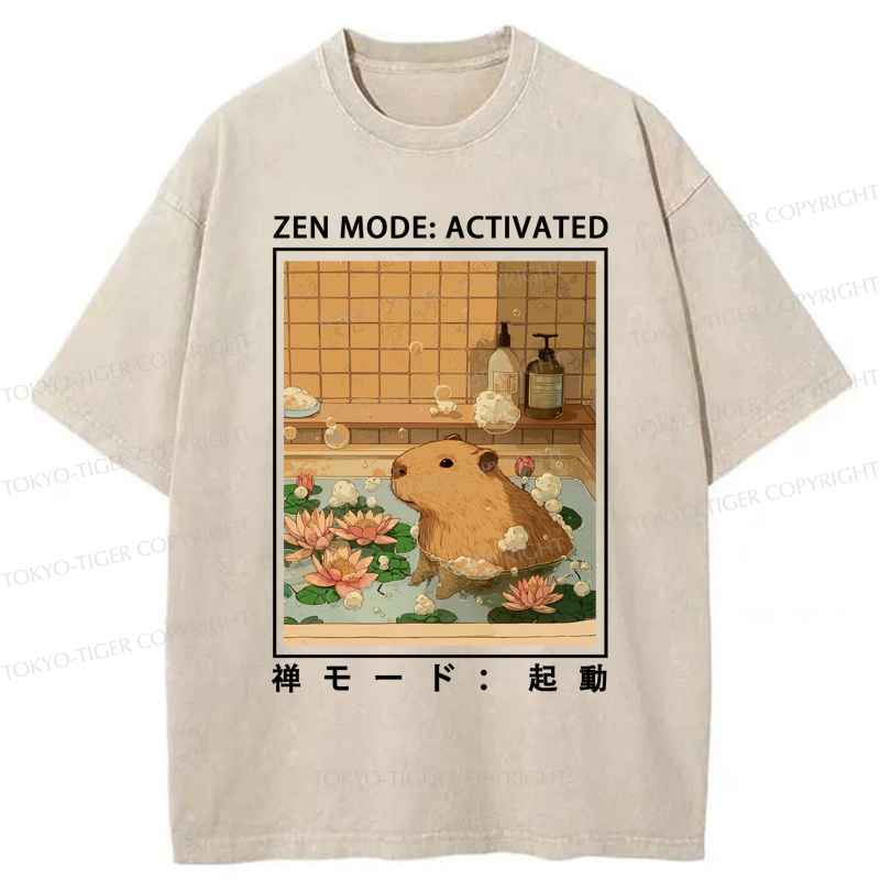 Tokyo-Tiger Zen Mode: Activated Capybara Washed T-Shirt