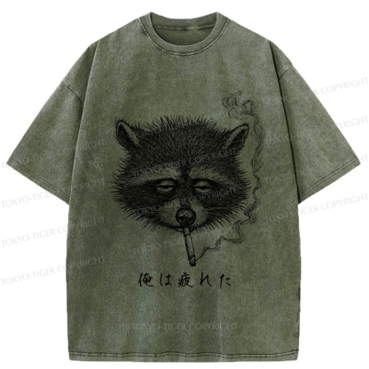 Tokyo-Tiger The Funny Raccoon is Tired Washed T-Shirt