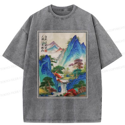 Tokyo-Tiger Japanese Mountain And River Attractions Washed T-Shirt